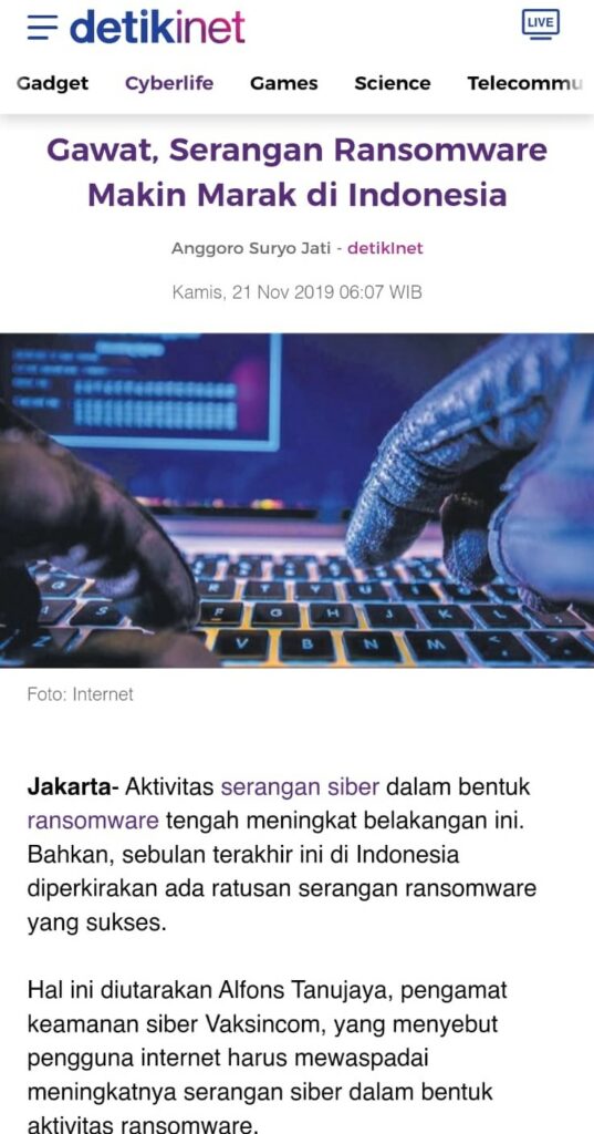 atika keamanan digital. detik.com gawat serangan ransomware makin marak di indonesia